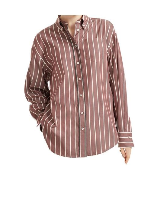 Brunello Cucinelli Pink Striped Poplin Shirt