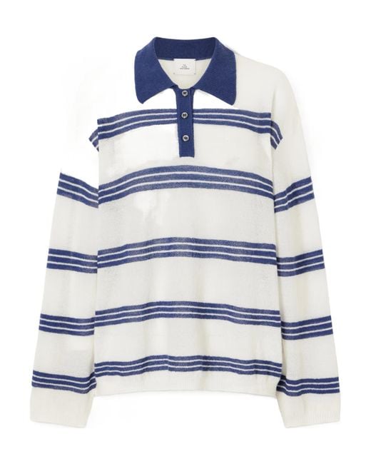 The Elder Statesman Blue Striped Cashmere And Mohair-Blend Polo Shirt