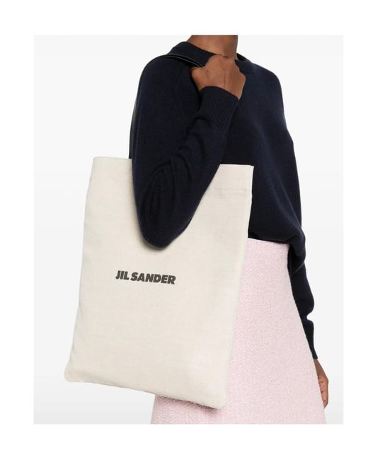 Jil Sander Natural Book Logo Tote Bag
