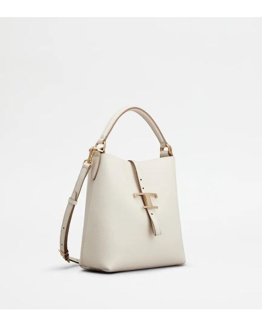 Tod's White Mini T Timeless Leather Bucket Bag