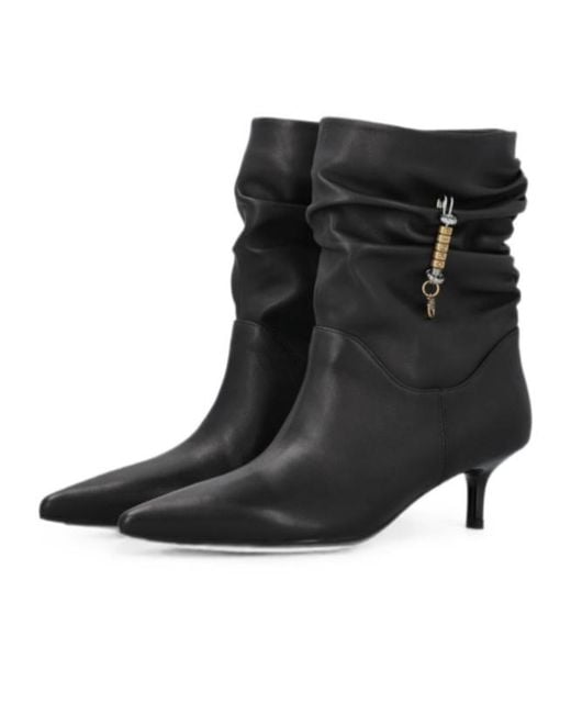 Pinko Black Ruched Logo-Charm Ankle Boots