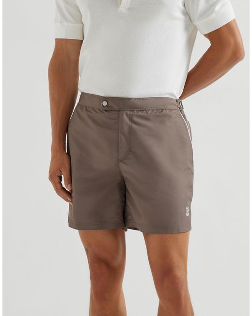 Brunello Cucinelli Gray Tabbed Waistband Piping Swim Shorts for men