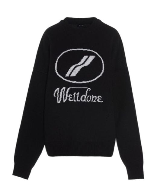 we11done Black Logo-Intarsia Crew-Neck Jumper for men