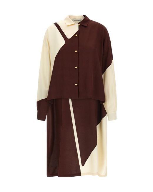 Alberta Ferretti Brown Color-Block Asymmetric Shirt
