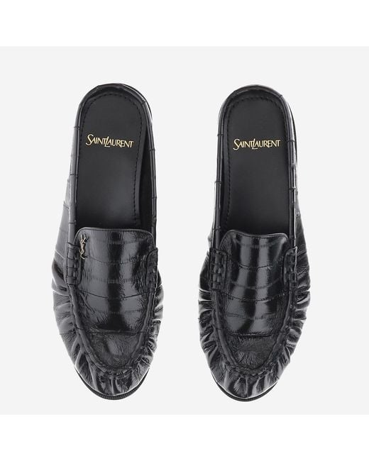 Saint Laurent Brown Logo Plaque Slip-On Flat Shoes