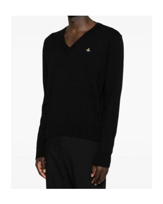 Vivienne Westwood Black Mark Orb-Embroidered V-Neck Sweater for men
