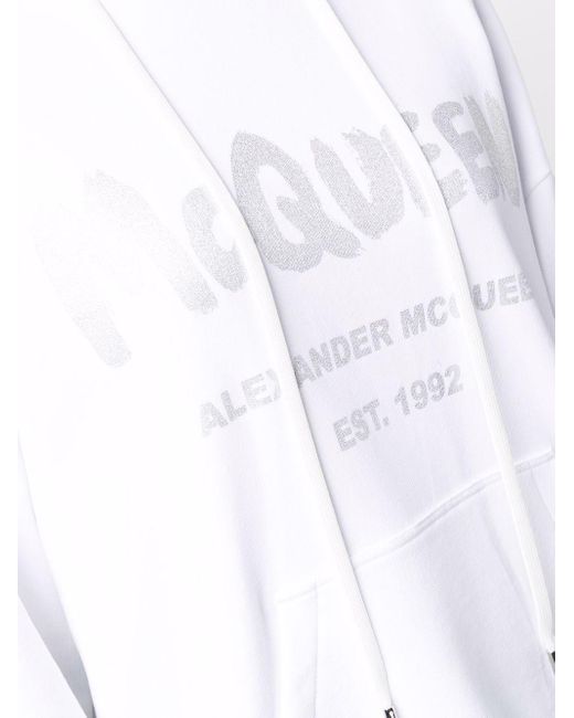 McQueen White Logo Printed Drawstring Hoodie