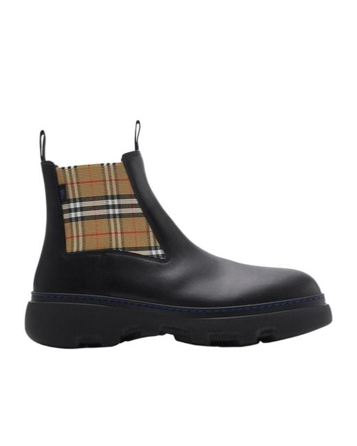 Burberry Black Check Pattern Ankle Boots for men