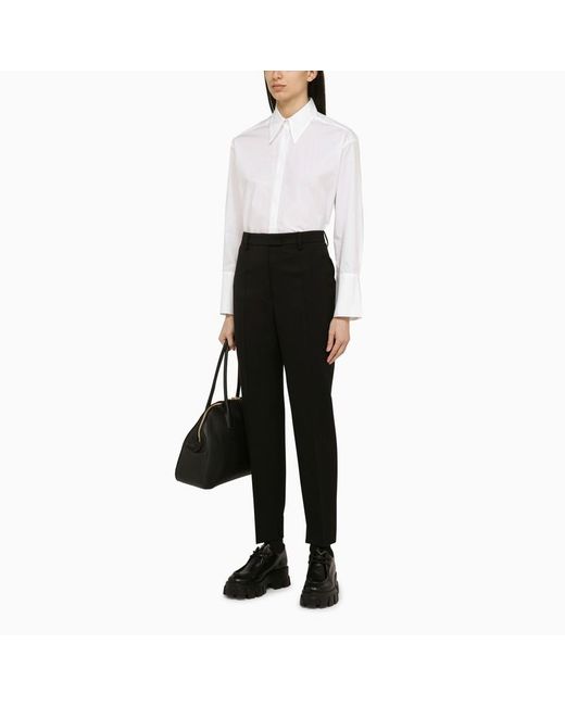 Prada Black Pleated Tapered-Leg Trousers