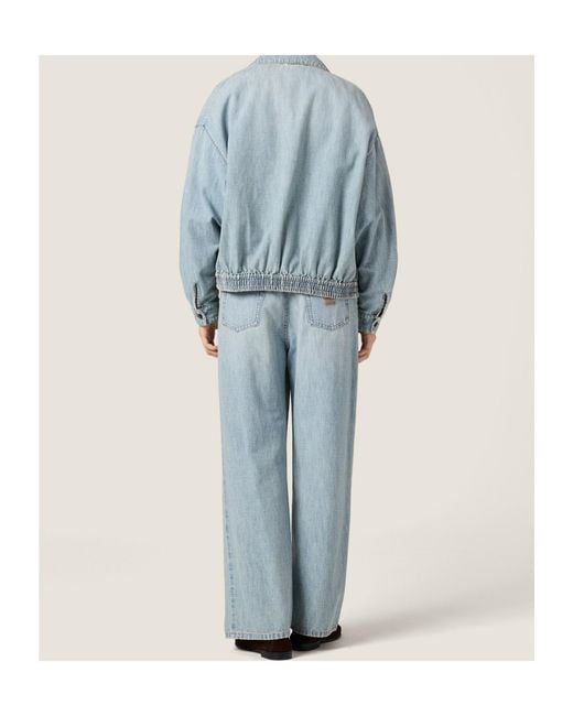 Miu Miu Blue Logo-Detailed Zipped Denim Jacket
