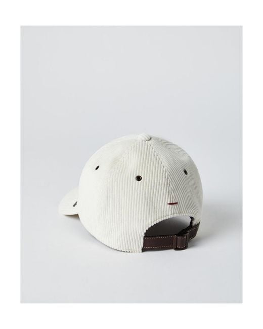 Brunello Cucinelli White Ribbed Baseball Cap for men