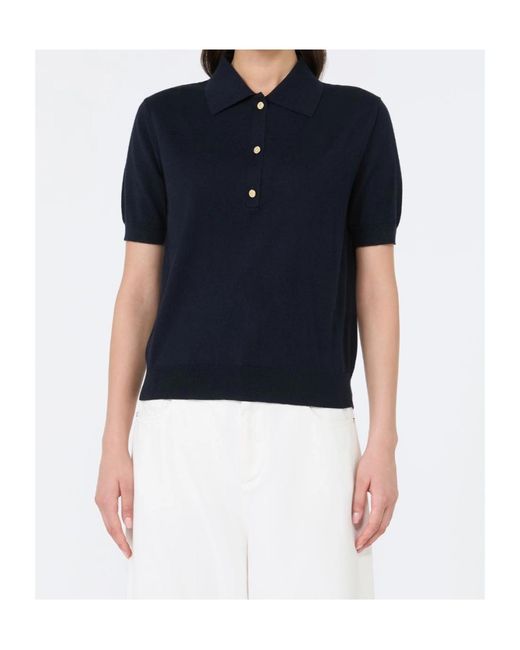 Max Mara Blue S Pomposa Short-Sleeve Knitted Polo Top