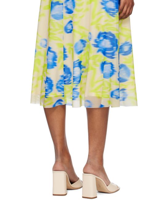 Ganni White Printed Mesh Puff Sleeved Midi Dress