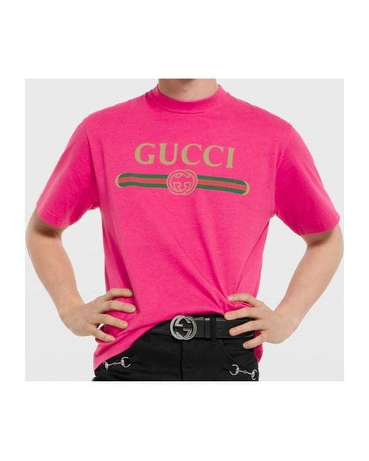 Gucci Pink Silk Blend Jersey T-Shirt With Print for men