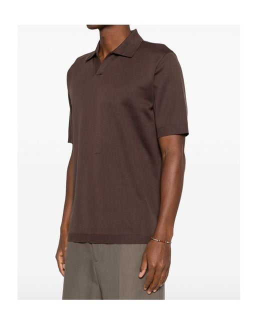 Herno Brown Skipper Open-Neck Polo Shirt for men