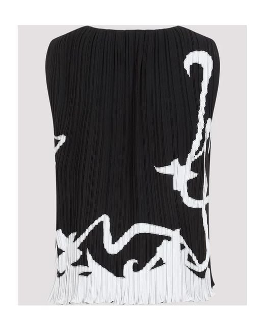 Lanvin Black Abstract-Print Pleated Sleeveless Blouse