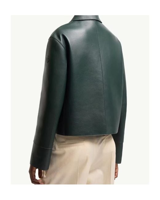 Moncler Green Haricot 3-In- Leather Down Shirt Jacket