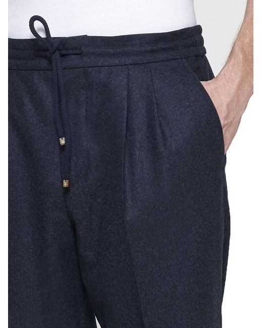 Brunello Cucinelli Blue Drawstring Elastic Waist Pants for men