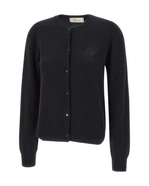 Blumarine Black Logo Embroidered Crewneck Cardigan