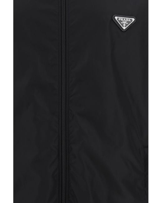 Prada Blue Triangle-Logo Zipped Coat for men