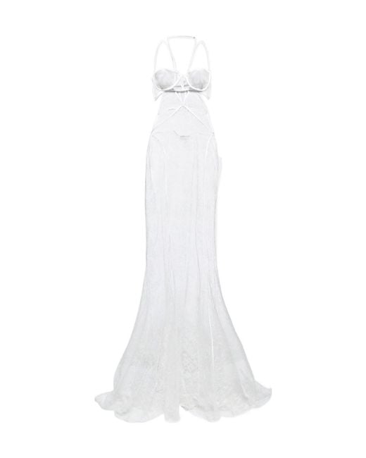 Nensi Dojaka White Bridal Halterneck Lace Gown