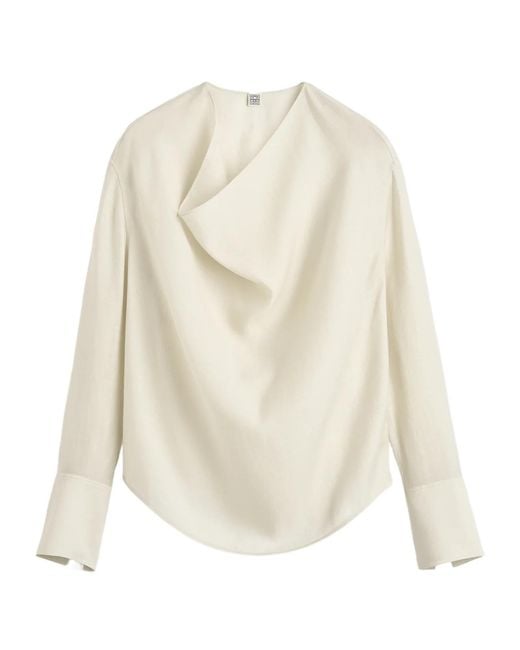 Totême White Totême Draped Curved Hem Blouse