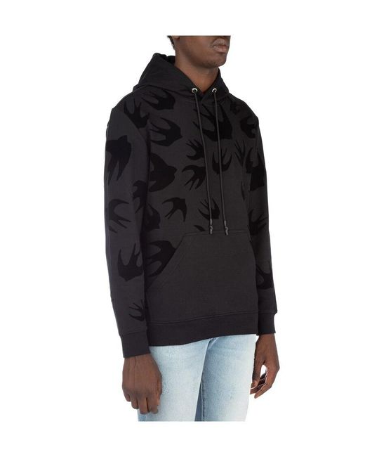 McQ Alexander McQueen Black Printed Hooded Sweater for men