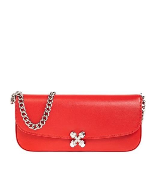 McQueen Red Skull Flower Chain Clutch Bag