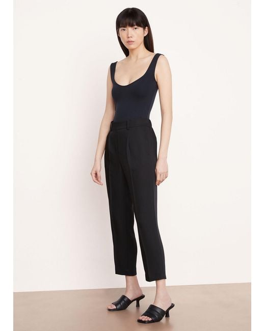 Vince Blue High-Waist Tapered-Leg Pleated Trousers