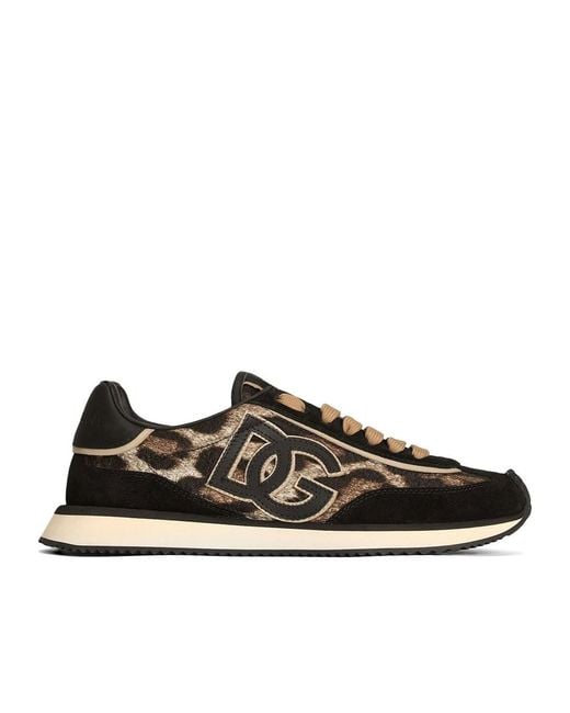 Dolce & Gabbana Black Leopard Printed Dg Cushion Sneakers
