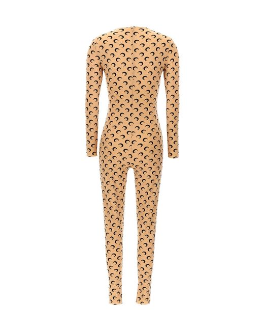 MARINE SERRE Natural 'Moon Printed' Catsuit