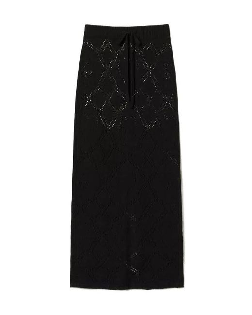 Twinset Black Pointelle-Knit Skirt