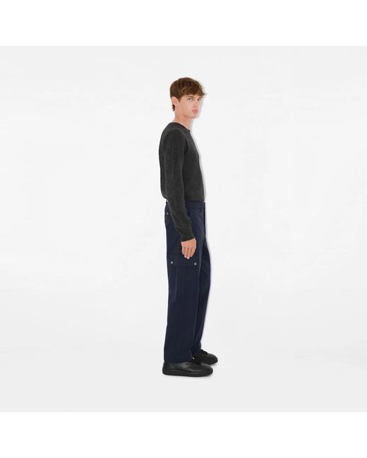 Burberry Blue Cotton Blend Cargo Trousers for men