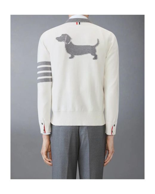 Thom Browne Gray V-Neck Knitted Cardigan for men