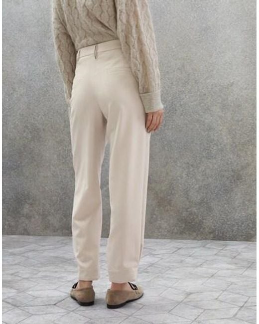 Brunello Cucinelli Natural High-Waist Pleated Trousers