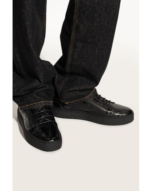 Giuseppe Zanotti Black Frankie Zip Detailed Lace-Up Sneakers for men