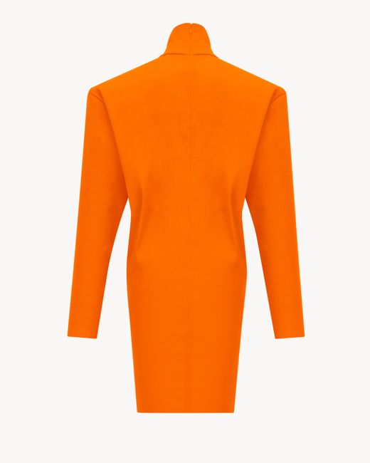 Saint Laurent Orange High Neck Long-Sleeved Boxy Dress