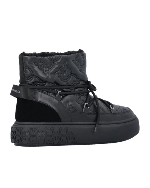 Pinko Black Round Toe Quilted Ankle Boots