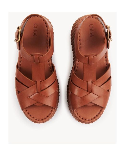 Chloé Brown Leather Platform Sandals