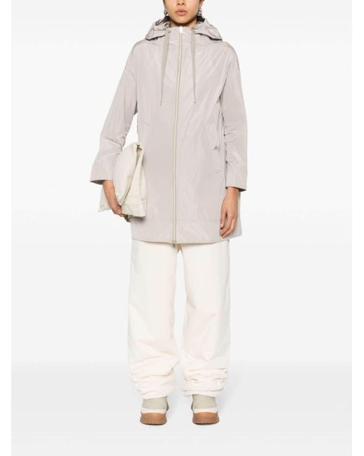 Herno White Zip-Up Drawstring Long Coat