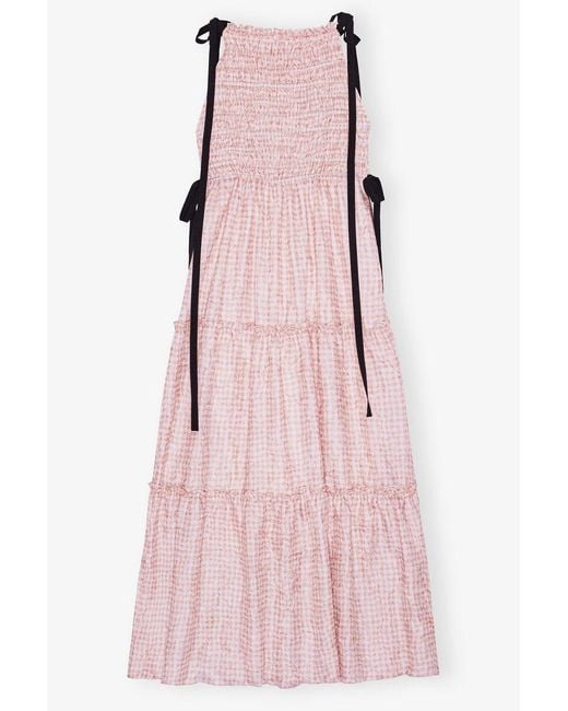 Ganni Pink Dress With A Check Pattern