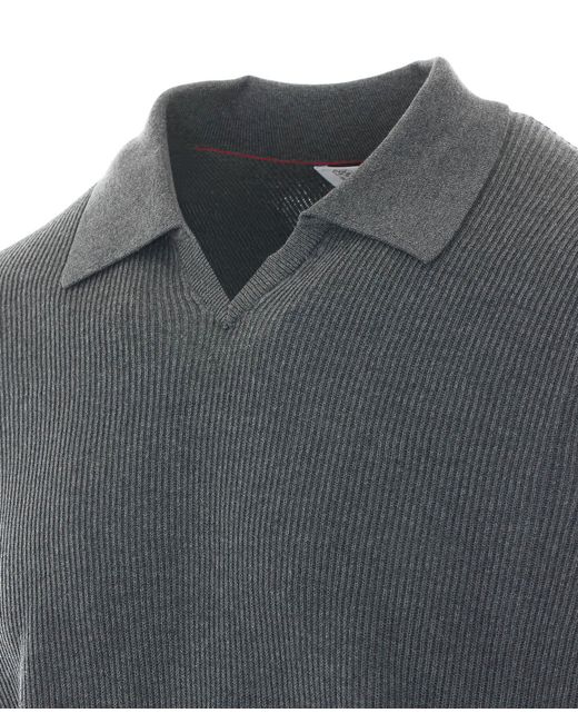 Brunello Cucinelli Gray V-Neck Knitted T-Shirt for men