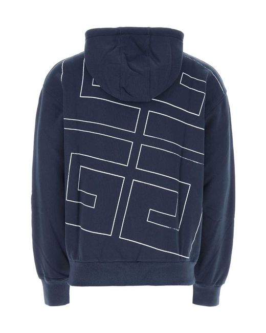 Givenchy Blue Logo Embroidered Drawstring Hoodie for men