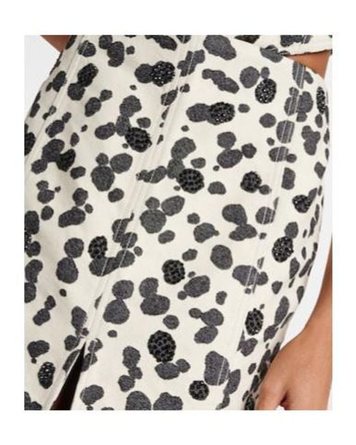 Area White Dalmatian Front-Slit Denim Maxi Skirt
