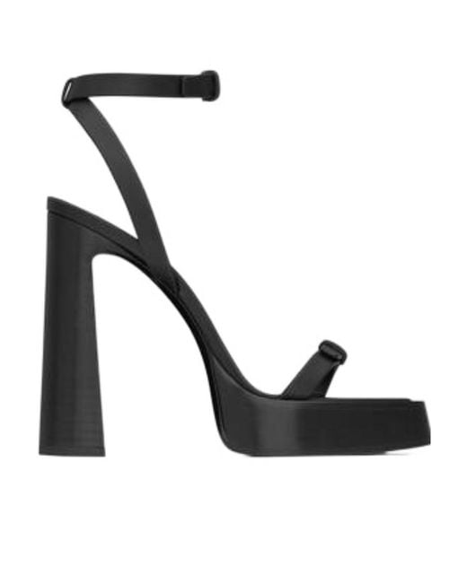 Saint Laurent Black Leather Heel Sandals