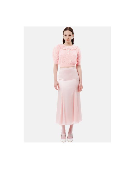 Alessandra Rich Pink Embellished Short Puff Sleeved Knitted Top