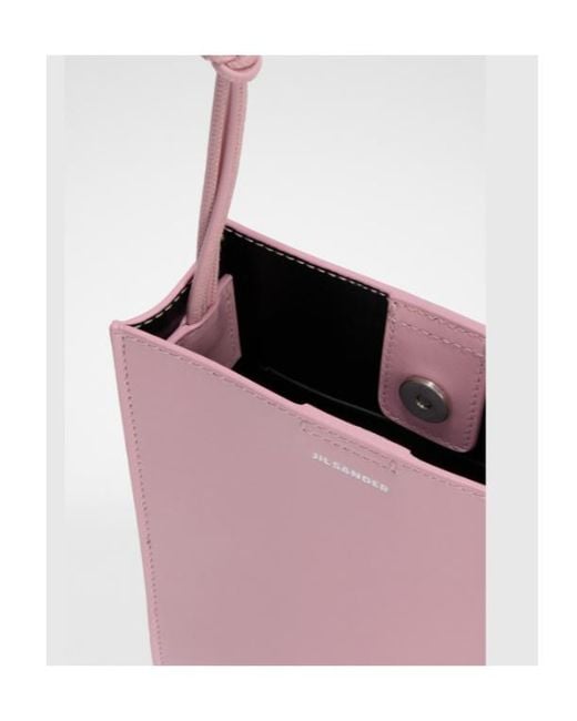 Jil Sander Pink Tangle Small Logo Embossed Crossbody Bag