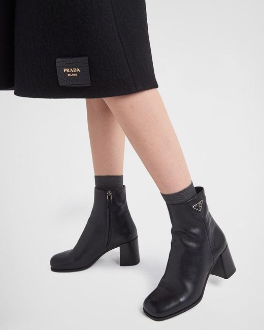 Prada Black Round Head High-Heeled Short Boots