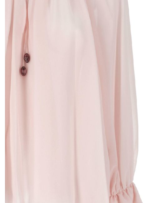 Chloé Pink Chloé Gathered V-Neck Drawstring Top