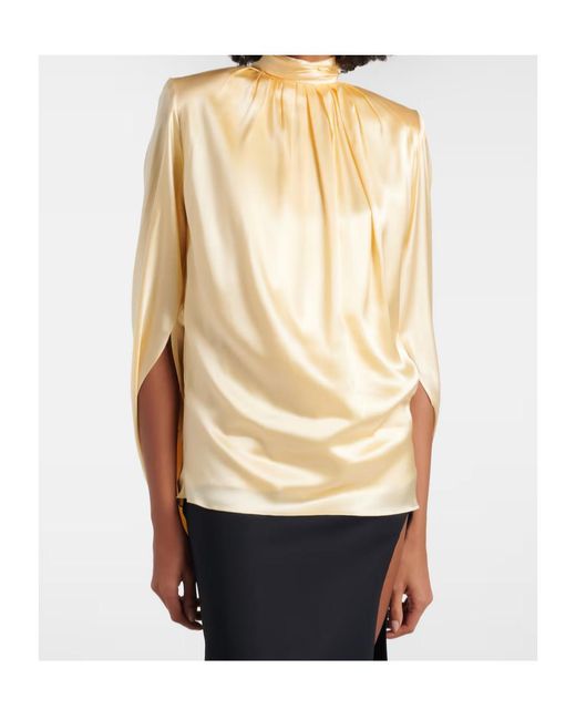 Mugler Natural Draped Silk-Blend Satin Top